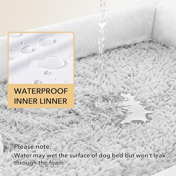 Orthopedic Dog Beds for Extra Large Dogs, Waterproof Egg Crate Foam XL Dog Bed with Sides 45x35Inch, Big Dogs Couch Beds with Removable Washable Cover and Nonskid Bottom, Grey White