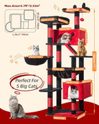 Taoqimiao Gothic Cat Tree 71-Inch, Cat Tower for Indoor Cats Large Adult, Multi-Level Large Cat Condo, 8 Sisal Scratching Posts, Metal Frame Cozy Hammock, Scratch Board, 2 Top Perches, MS026LBR