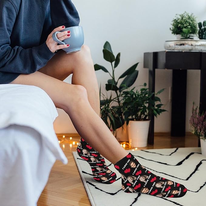 Personalized Ankle Socks with Face Custom Photo Socks Low Cut Ankle Socks Athletic Socks Valentine's Day Gifts for Women Men