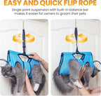 Pet Grooming Hammock for 5-11 lbs Pets, Door-Hook Hanging with Adjustable Height & Full Straps, Machine Washable with 1 Tool Bag Included Blue
