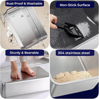 2 Pack Stainless Steel Cat Litter Box with High Sides - Metal Cat Pan, Large Indoor Litter Tray, Never Absorbs Odor, Pet Toilet Supplies Smooth Surface for Kitten, Kitty, Rabbit 23.6" 16"x8"