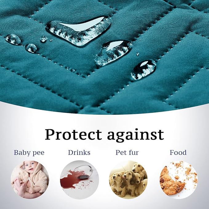 H.VERSAILTEX Futon Cover Reversible Sofa Slipcover Furniture Protector Water Resistant 2 Inch Wide Elastic Straps Sofa Bed Pets Kids Dog Cat Fit Sitting Width Up to 70"(Futon, Dark Teal/Beige)