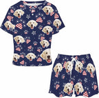 D-Story Custom Short Pajama Set with Pet Face Personalized Photo Sleepwear 2 Pieces Pjs Nightwear Xmas Gift for Women