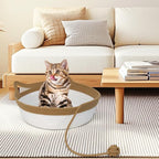 Cotton Rope Woven Cat Bed, Pet Sleeping Bed with a Playing Rope Ball, Foldable Sleeping Basket for Cats, Puppies, Rabbits and Small Pets (Large, Brown & Beige)