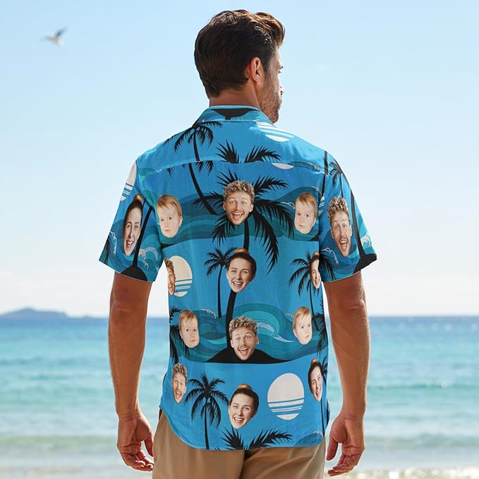 Custom Hawaiian Shirt with Face for Men, Unisex Tropical Beach Shirts Personalized Casual Funny Hawaii Button Down Shirts