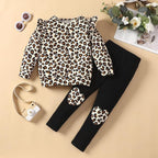 Little Girls Unicorn Outfits 2 Piece Kids Ruffle Sleeve Sweatshirt + Leggings Fall Leopard Clothing Sets 2-10 Years Old