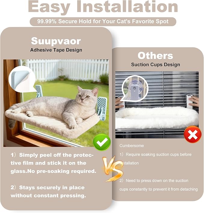 Revolutionary Cat Window Perch Hammock with Strong Adhesive Tapes, Solid Metal Frame and Reversible Cover Cat Bed for Window, Foldable Design