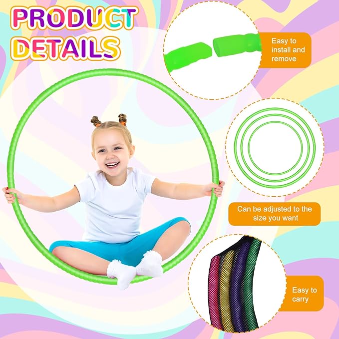 Shappy 6 Pcs Exercise Hoop Detachable Adjustable Plastic Toy Playground Toys Colored Hoop Circles for Teens Games Gymnastics Dog Agility Equipment Party Decor
