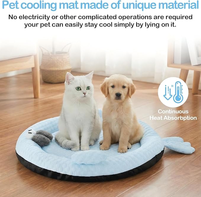 Hillban Cat Cooling Mat Fish Shaped Pet Cooling Mat for Cats or Small Dogs 24.8'' x 20.47'' Cat Cool Bed Soft and Comfortable Cool Pad Washable Non-Slip Bottom Use in Floor Bed Sofa Chair Kennel