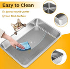 LIHONG Stainless Steel Cat Litter Box,Large Metal Litter Box for Small Cats Hamster Rabbits,No Smell,Non Stick,Easy to Clean(24" Lx16 Wx4 H,L)