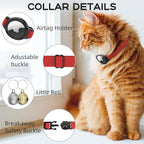 AirTag Cat Collars, Stretchy Collar with Apple AirTag Holder and Bell, Breakaway Ultra Design Elastic GPS Tracking Collars for Cats and Puppies, (7.5-12.5 Inch), Red