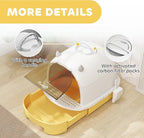 PawHut Cat Litter Box, Covered Kitty Litter Box with Lid, Scoop, Deodorizing Bags for Odor Control, Privacy, Portable, Easy to Clean, Yellow