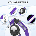 Breakaway AirTag Cat Collar, Reflective Cat Tracker Collar with Air Tag Holder and Bell, Safety Elastic Band Cat GPS Collars for Girl Boy Cats, Kittens and Puppies (Purple, 8-13'')