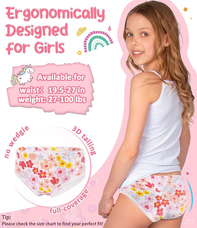 Girls and Toddlers 100% Cotton Underwear Tagless Soft Panties Size 2-3T,4-5T,6,8,10,12 (6-Pack)