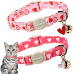 Valentine's Day Cat Collar,2 Pack Cat Collars Breakaway with Bell, DOGWONG Safety Buckle Cat Collar Blue Heart for Girl Boy Cats and Small Dogs，Adjustable 7-12 Inch,Pet Supplies Accessories
