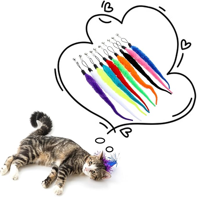 10 Packs Cat Worm Toy Refills Cat Wand Replacement Worms Interactive Cat Wand Replacement Cat Toys Interactivefor Teaser Play and Chase Exercise with Kitten(Multi Colored)