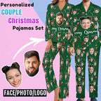 Custom Face Pajamas for Women Men,Personalized Dog Cat Pet Pajamas Set,Christmas Long Sleeve Sleepwear Pjs