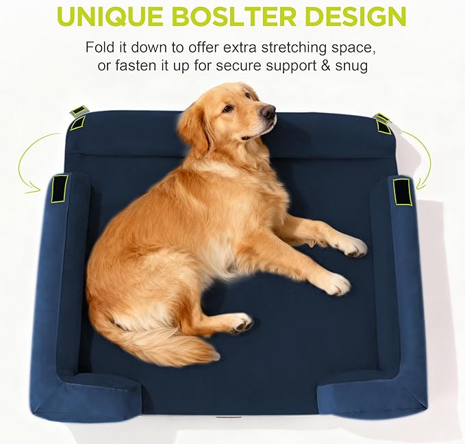 Extra Large Dog Bed, Orthopedic XL Washable Bed for Big Dog Waterproof Pet Couch Sofa Bolster with Removable Cover, Non-Slip Bottom, Tennis Ball Toy, 42x30
