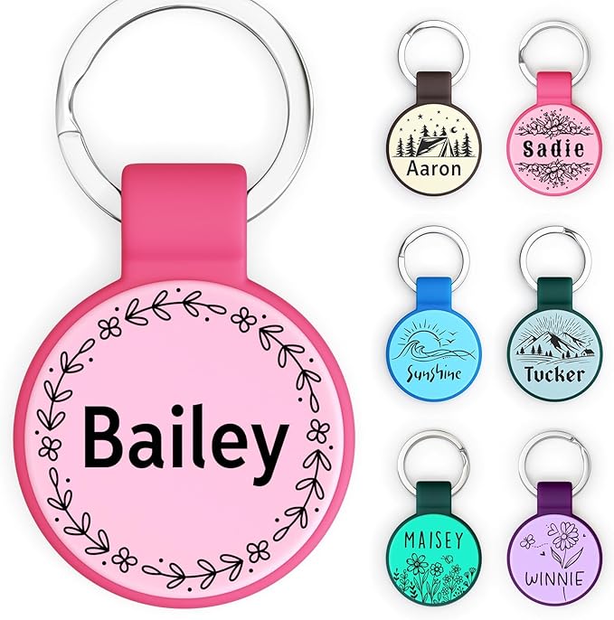 Silent Silicone Dog Tags, Custom Engraved Pet ID Tags for Cats and Dogs, Personalized Small Size Cat Tags with Cute Designs (Designs, Regular)