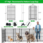 Heavy Duty Dog Playpen: 8 Steel Panels 47" Height, Square Steel Pipe with Reinforced Crossbars, 18FT 25 Sq.ft Portable Fence for Yard RV Camping, Snowy Black
