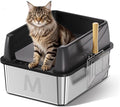 Stainless Steel Litter Box with Lid: Metal Cat Litter Box for Small Cats with Scoop, High Sided Kitty Litter Pan Tray, 17.4'' x 13.5'' x 8.5'', Non-Stick, Anti-Leakage, Easy Cleaning (Black)