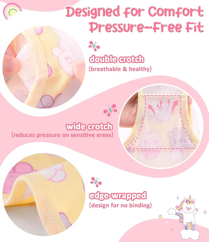 Girls and Toddlers 100% Cotton Underwear Tagless Soft Panties Size 2-3T,4-5T,6,8,10,12 (6-Pack)