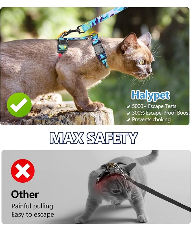 Halypet Cat Harness and Leash Set, Escape Proof [3 in 1 Adjustable & Lightweight] Cat Harness, Safe Kitten Harness for Cats Soft Comfortable, Easy to Wear, Walking Outdoor Travel, Small