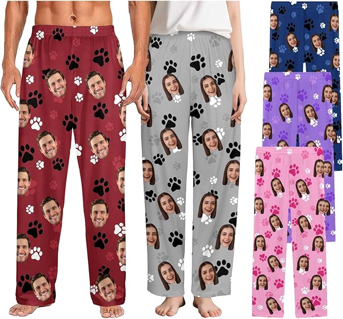 Custom Couple Pajama Pants Sock with Funny Face, Personalized PJ Anniversary Birthday Women Men Pants