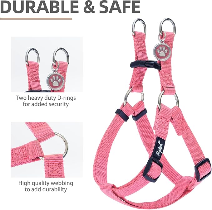 PUPTECK No Pull Dog Harness Soft Adjustable Basic Nylon Step in Puppy Vest Outdoor Walking with ID Tag and A-ir Tag Case, Fuchsia, L