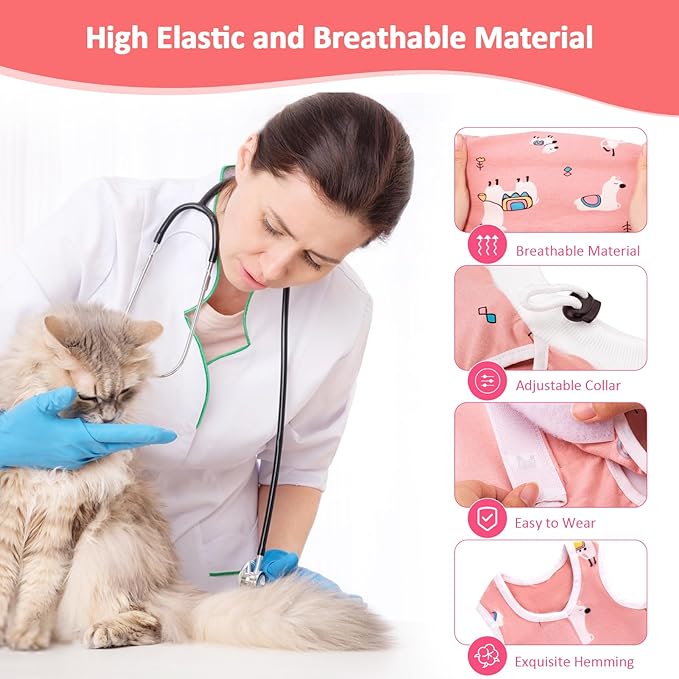 2 PCS Cat Recovery Suit Female Cat Onesie for Cats After Surgery Spay Abdominal Wounds, Kitten Surgery Recovery Suit Female Breathable E-Collar Alternative Kitten Onesie Anti Licking Medium