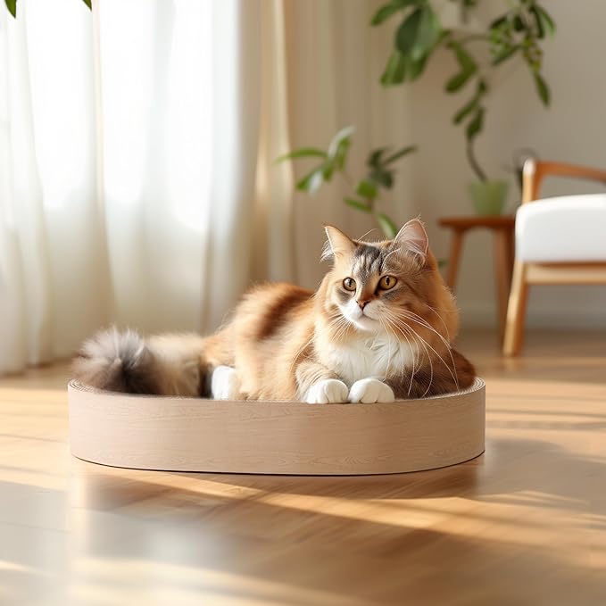 ComSaf Cat Scratching Board - Cat Scratcher Bed for Indoor Cats, Corrugated Cardboard Cat Scratch Pad, Durable Oval Cat Scratcher Bed Bowl for Kitten, Furniture Protector