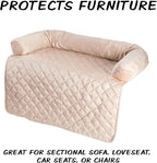 Couch Cover for Dogs - 35x35 Pet Furniture Protector with Memory Foam Neck Bolster, Quilted Fabric, and Water-Resistant Base Layer by PETMAKER (Beige