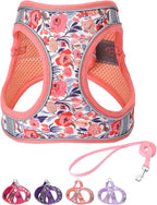 Step in Dog Harness and Leash Set, Flower Adjustable Easy Walk Puppy Harnesses, Soft Mesh Pet Vest Harness Small Size Dog Adjustable No Pull Dog Harness for Small Medium Dogs(Pink, M)