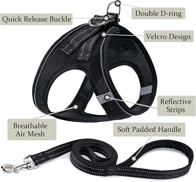 Dog Harness with Leash Set, No Pull Adjustable Reflective Step-in Puppy Pet Vest Harnesses for Small Medium Large Dogs and Cats,Black XL