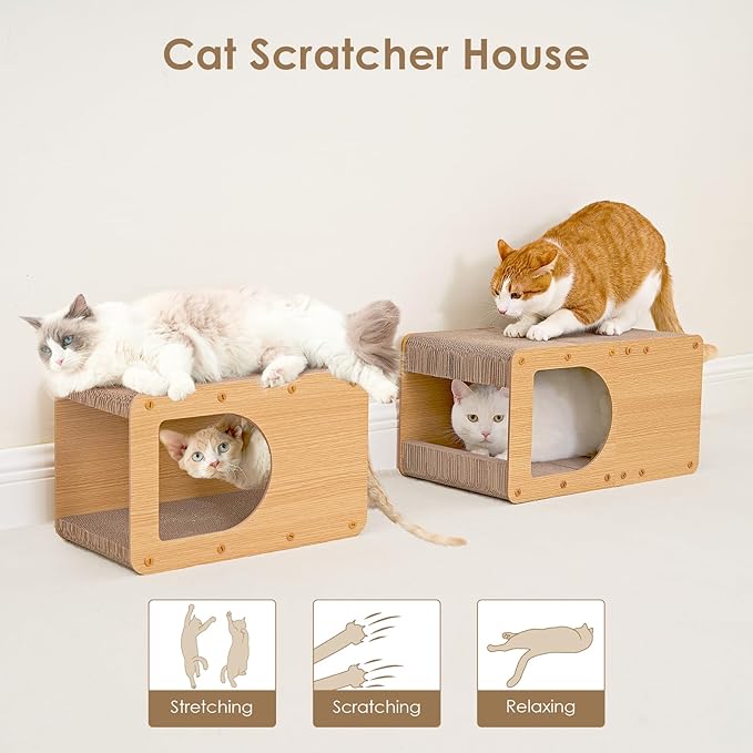 EHEYCIGA Cardboard Cat Scratcher House, 17-Inch Corrugated Cat Scratcher for Indoor Cats, Kitten Scratching Board Pad, Brown