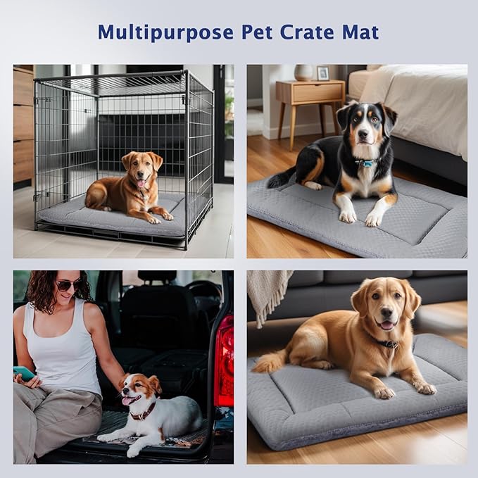 Dog Bed Mat, Crate Pad Reversible,Soft Kennel Pad, Washable Dog Crate Mat (Cool and Warm),Pet Sleeping Mattress for Small Medium Dogs XB009 (36''x23'',Grey)
