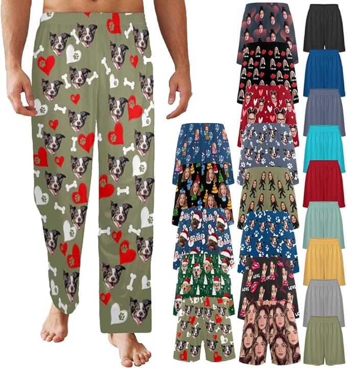 Custom Pajama Pants for Men, Personalized PJ Pants with Photos, Custom Mens Pajama Shorts, Gifts for Dad Husband