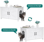 Homhedy Cat Litter Box Enclosure, Wooden Cat Washroom Furniture with Barn Door, Pet House, Fit Most of Litter Box, White