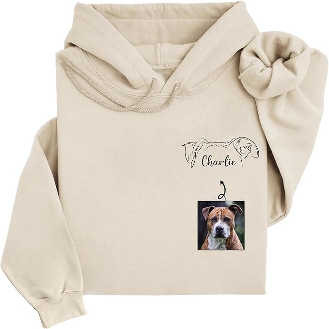 Noni Personalized Portrait Hoodie or Sweatshirt with Dog Cat Photo, Custom Sweatshirt with Drawing and Name, Unique Gift for Dog Mom Dad, Animal Lover Birthday