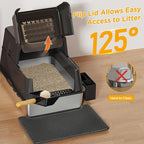 XXL Stainless Steel Litter Box with Lid, 27.5''x19.7''x19.3'', Modular Design & Flip Lid of Closed Metal Litter Box Fit All Cats, Covered High Sided Cat Box, Non-Sticky, Easy to Clean, Black
