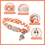Cat Collar-2Pack Autumn Orange Plaid Kitten Collars-Halloween Plaid Breakaway Kitty Collars-Cute Kitty Pendants,Yellow Orange Grid Cat Collar with Bell, for Girl & Boy Cats