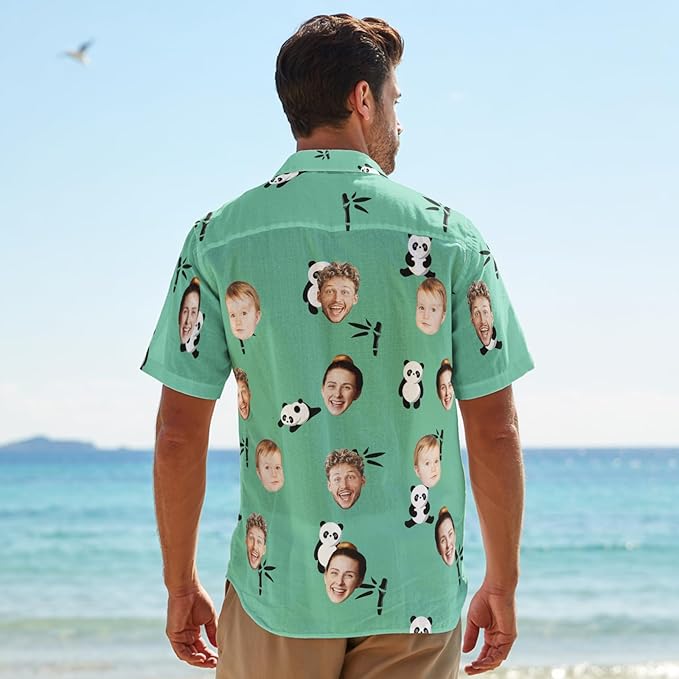 Custom Hawaiian Shirt with Face for Men, Unisex Tropical Beach Shirts Personalized Casual Funny Hawaii Button Down Shirts
