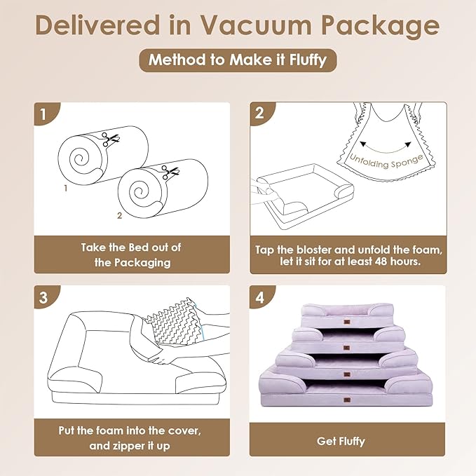 EHEYCIGA Orthopedic Dog Beds Large Sized Dog, Waterproof Memory Foam Pet Bed with Sides, Non-Slip Bottom Large Pet Bed with Washable Removable Cover, Lilac