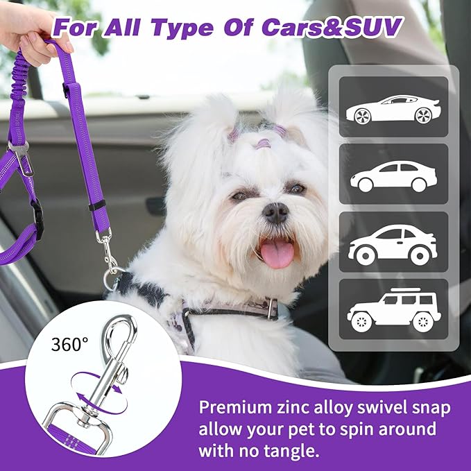 BWOGUE 2 Piece Dog Seat Belt for Car with Elastic Bungee Buffer Safety Seatbelt Car Headrest Restraint Wear Adjustable Metal Buckle Harness in Vehicle Travel for Pet