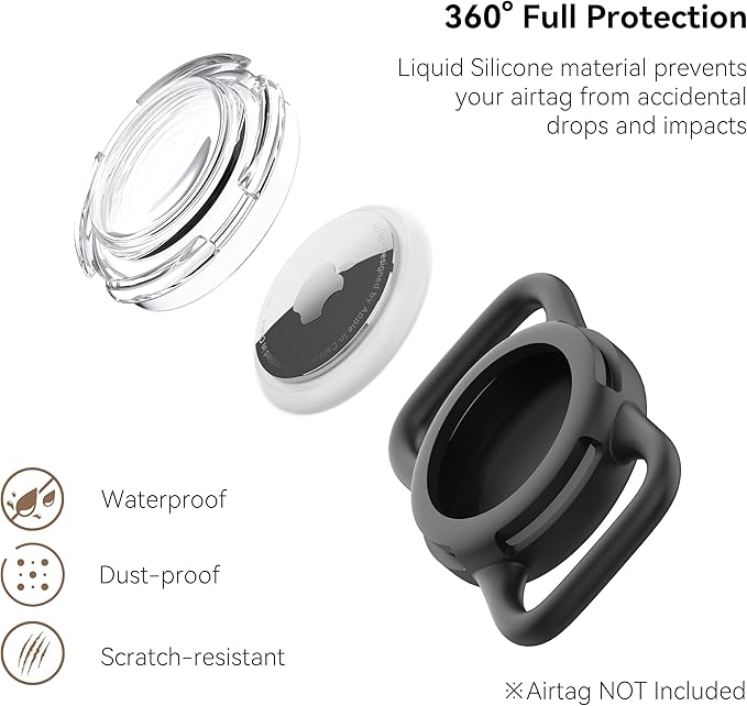 Airtag Holder for Dog Collar, Waterproof Air Tag Holder Durable Lightweigt Silicone Covered Apple Airtag Holders for Dog Cat Collar