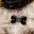Two Tails Bowtie Pet ID Tag, Personalized Dog Name Tag with Custom Engraving, Stylish Collar Charm for Dogs & Puppies, Durable Brass with Silver Plating, Cute Pet Accessory for Collars & Harnesses