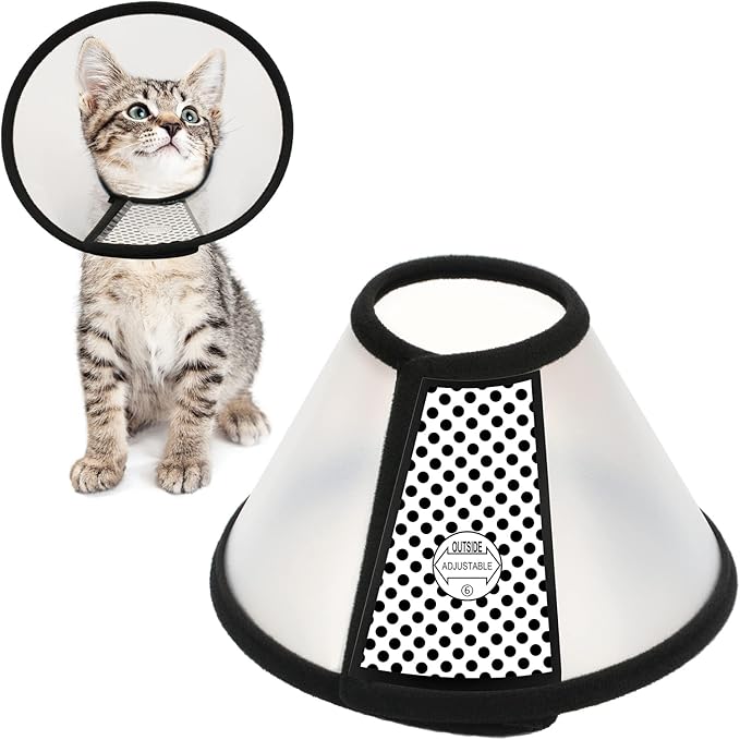 Depets Adjustable Recovery Pet Cone E-Collar for Cats Kittens Rabbits, Plastic Elizabeth Protective Collar Wound Healing Practical Neck Cover, Neck Girth 6.1 in