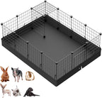 LANGXUN 16pcs Small Animal Playpen with Waterproof Mat, Pet Playpen, Rabbit Guinea Pig Cages, Puppy Kitten Playpen | Indoor & Outdoor Portable Metal Wire Yard Fence 13"x13"