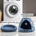 BALANCE Cat Beds for Indoor Cats, 2-in-1 Cat Bed Cave with Anti-Slip Bottom and Ultra-Soft Plush, Cozy Cats House Tent for Kittens and Small Dogs, 19 Inches, Blue