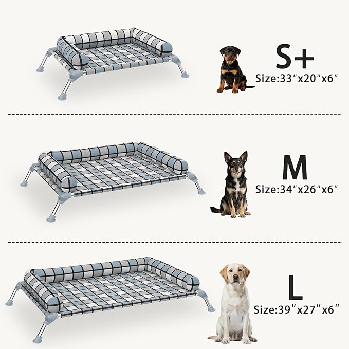 Elevated Pillow Bolster Dog Bed - Raised Dog Beds with Bolster Portable Lifted Washable Pet Cot Bed with Stainless Steel Frame Dogs Hammock Bed for Indoor & Outdoor (Bolster L)